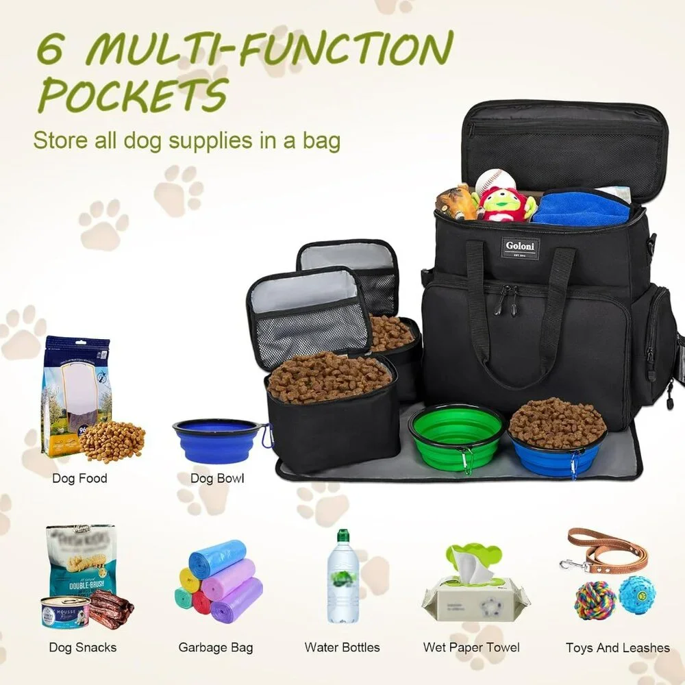 Dog Travel Bag Airline Approved–Pet Travel Tote with Collapsible Bowls,Food Cont